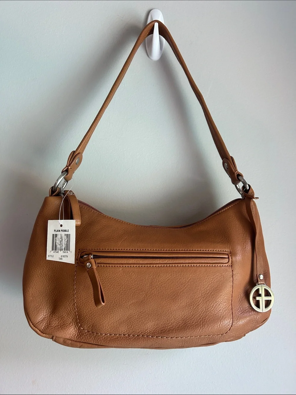 NWT Gianni Bernini Leather Hobo Shoulder Bag in Camel Tan